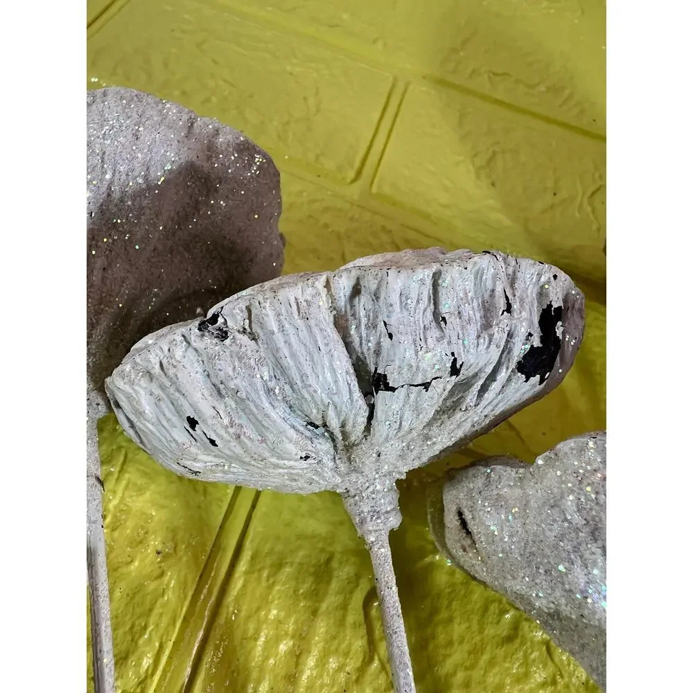 Vintage Lotus Seed Pod Floral Picks Christmas Holiday White Silver Set